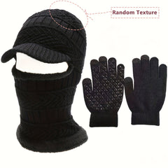Winter Warm Hat And Gloves Set Knitted Balaclava & Windproof Gloves