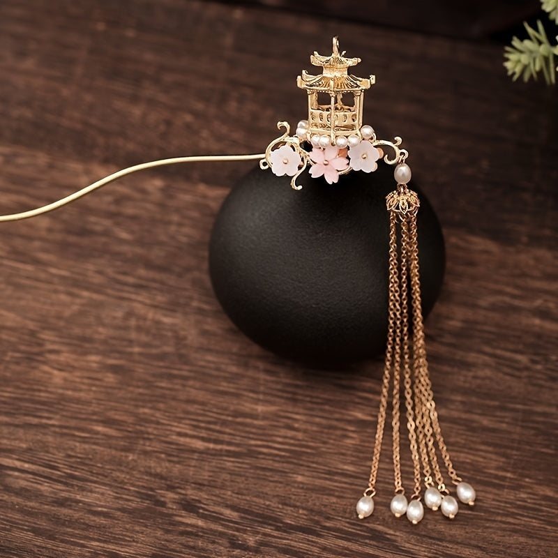 Hanfu Dress Hairpins Clips Faux Pearl Tassel Hair Pin Headpieces