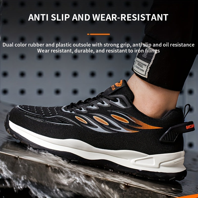 Men's Striped Work Safety Shoes Puncture-Proof Anti-skid Steel Toe Lightweight