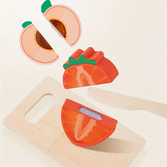 Wooden Pretend Play Set for Kids Fruit Seafood & Cutting Board Toys