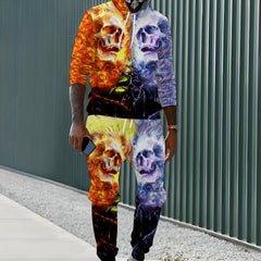 Skull 3D Print Men's Casual Hoodie & Sweatpants Set for Autumn Winter