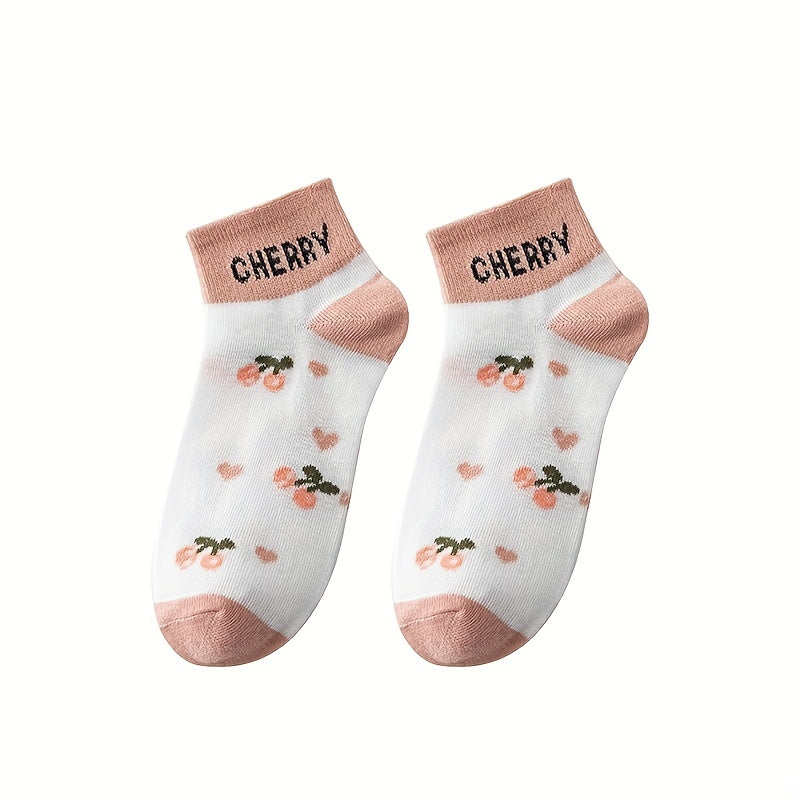 5 Pairs Fruit Print Crew Socks Women's Stockings