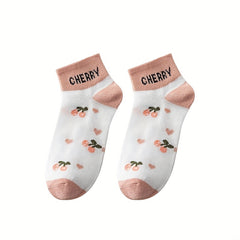 5 Pairs Fruit Print Crew Socks Women's Stockings