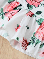 Girls Flower Pattern Jumpsuit Sleeveless Romper Ruffle Bottom Kids Clothes