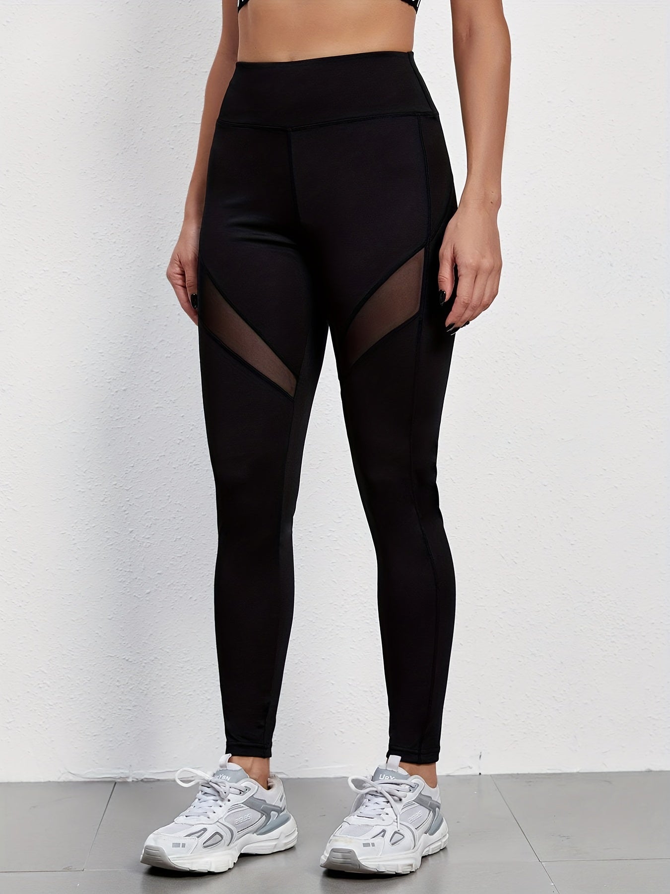 Mesh Stitching Yoga Cropped Pants High Stretch Gym Leggings