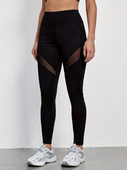 Mesh Stitching Yoga Cropped Pants High Stretch Gym Leggings