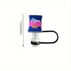 4pcs Cartoon Straw Tip Cover Reusable Silicone Cap + 1pc Straw Cap