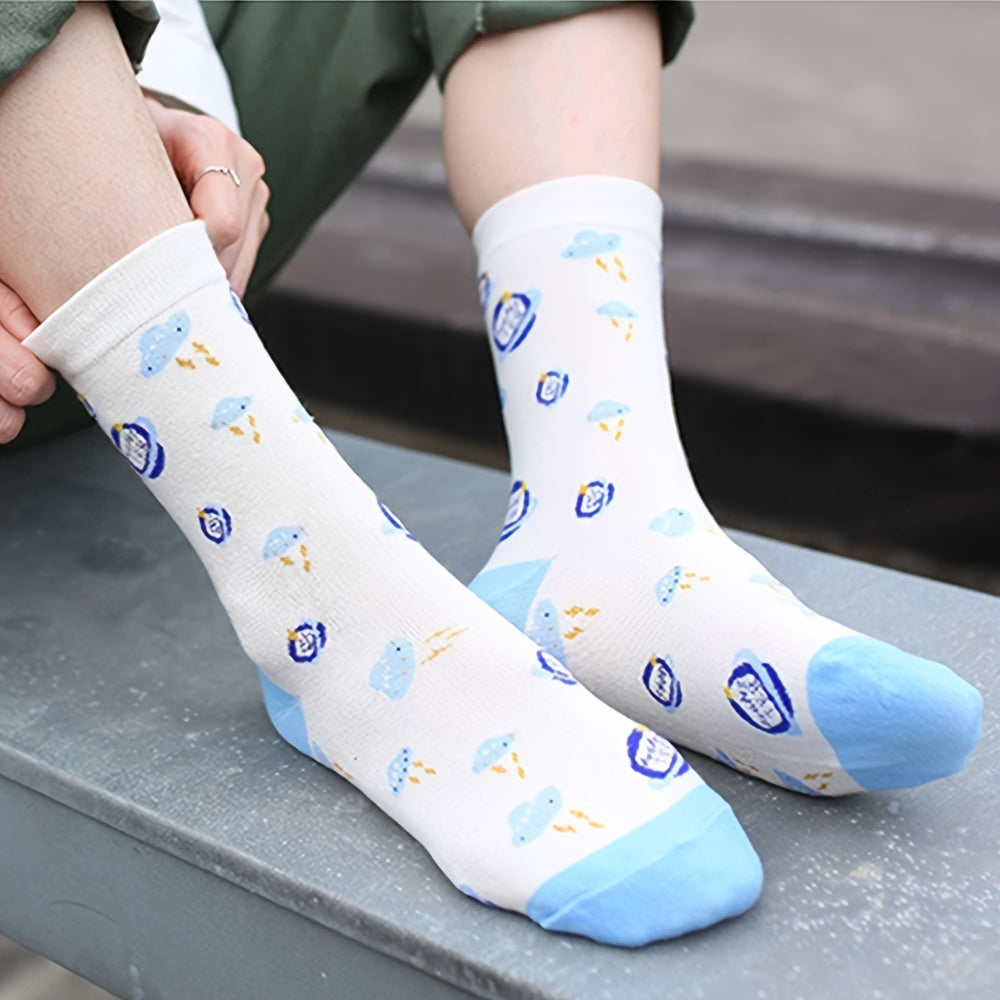 5 Pairs Women's Novelty Cartoon Pattern Crew Socks Multicolor Casual Breathable
