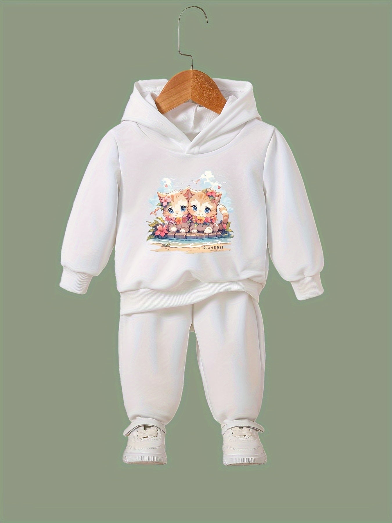 OERYUI Sweet Kitty Print Hoodies Pants Set For Kids Spring Fall