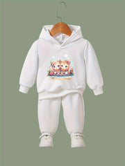 OERYUI Sweet Kitty Print Hoodies Pants Set For Kids Spring Fall
