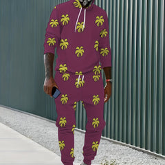 Flower Print Men's Casual Hoodie & Sweatpants Set