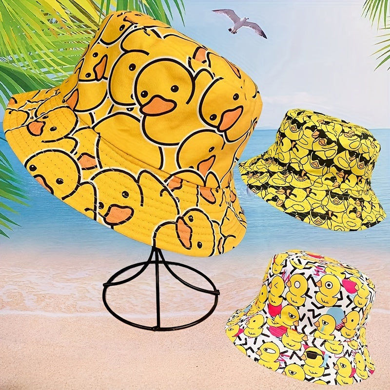 Unisex Duck Print Sunshade Bucket Hat for Outdoor Travel