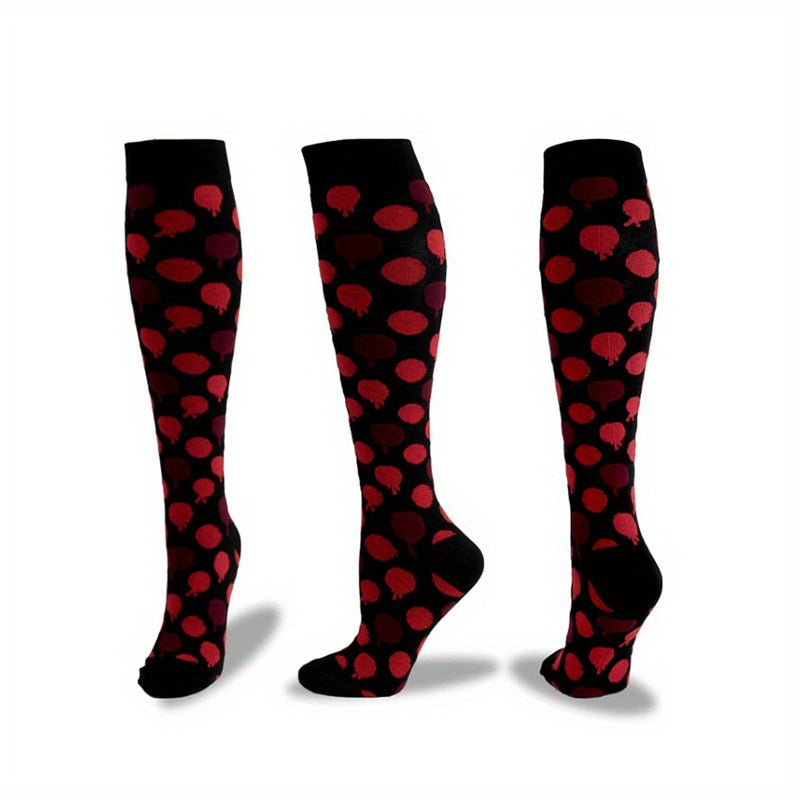 Polka Dot & Lips Print Over The Knee Socks