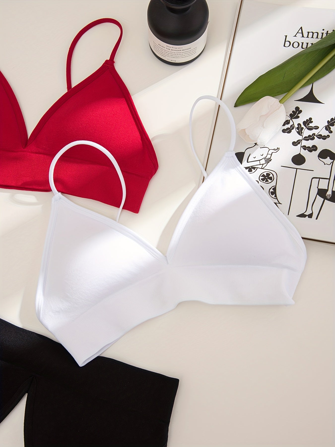 3pcs Wireless Triangle Cups Bras Comfy & Breathable Intimates Bra