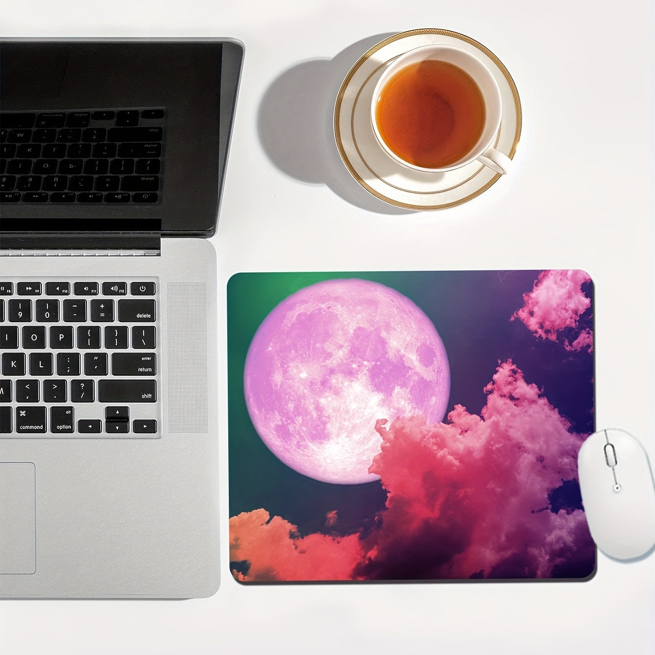Pink Purple Moon Mouse Pad Small Game Mouse Pad Non Slip Rubber Base