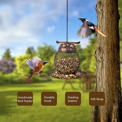 Owl Shaped Hanging Bird Feeder Copper Metal Mesh Wild Finch Bird Feeder