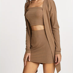 Y2K 3pc Set Coat, Tube Top, Bodycon Skirt Women's Clothing