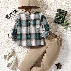 Baby Boys Plaid Hooded Pullover Top Pants Suit
