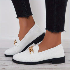 Women's Knitted Flat Shoes with Chain Decor Slip On Outdoor Walking Flats