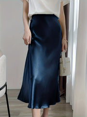 Vintage Satin Maxi Skirt High Waist Summer Casual Solid Retro Style