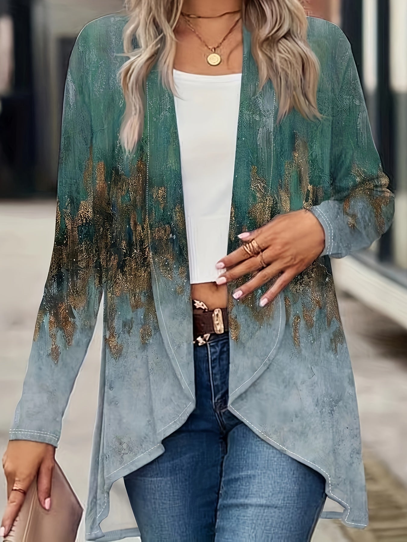 Marble Print Long Sleeve Cardigan
