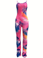 Tie Dye Ruched Cami Jumpsuit Sleeveless Casual Jumpsuit