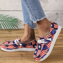 Women's Flag Pattern Canvas Shoes Casual Lace Up Outdoor Loafers Lightweight