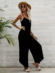 Solid Spaghetti Wide Leg Jumpsuit Backless Sleeveless Casual Summer Jumpsuit