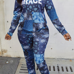 Women's Plus Colorblock Letter Print 2 Piece Set