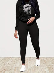 Lips Pattern Hoodie & Long Pants Set