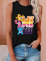 Cartoon Bear Print Tank Top Women's Summer Sleeveless Casual Tee
