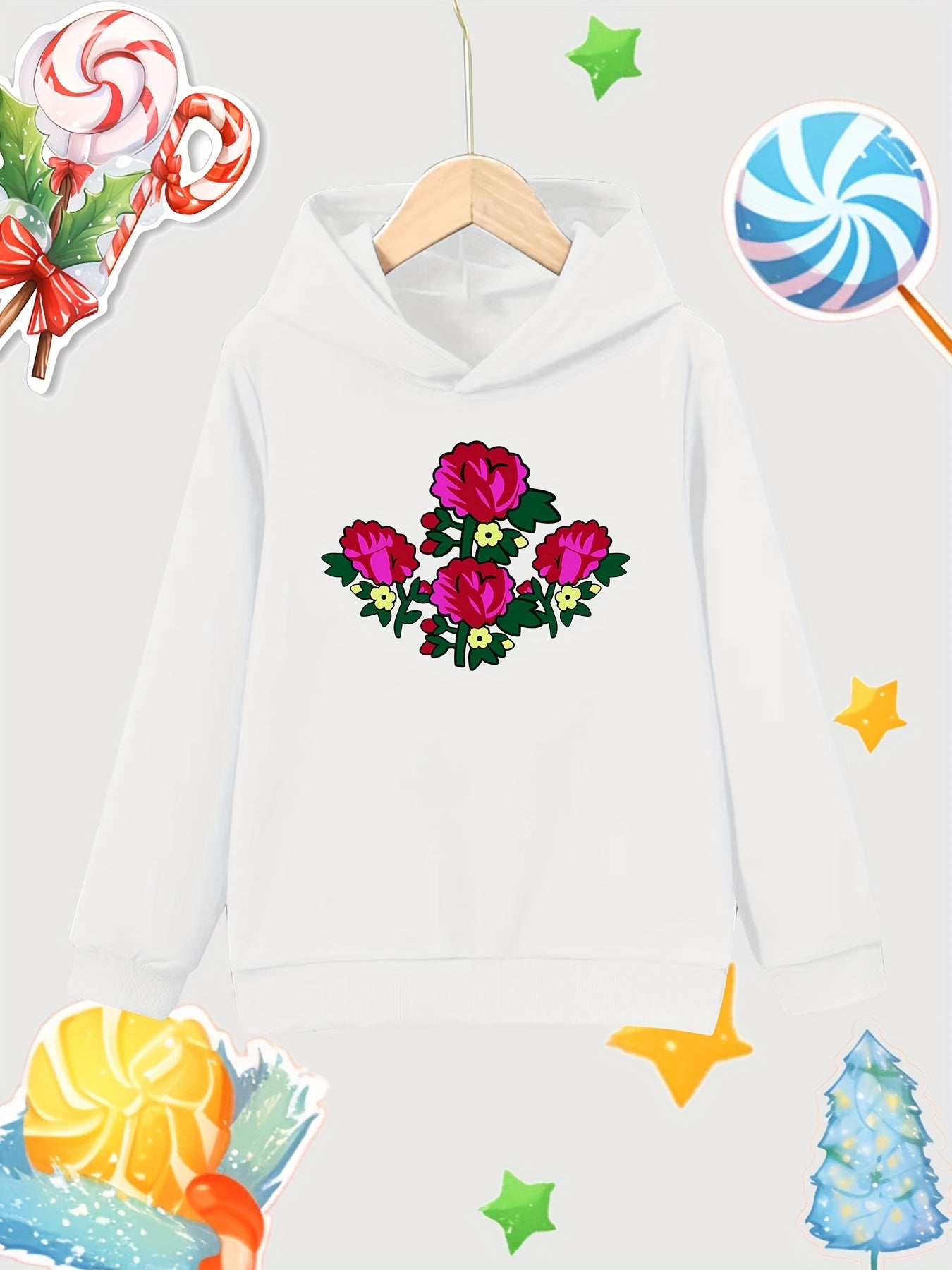 Girl's Cartoon Flowers Cotton Hoodie Sweatshirt for Outdoor