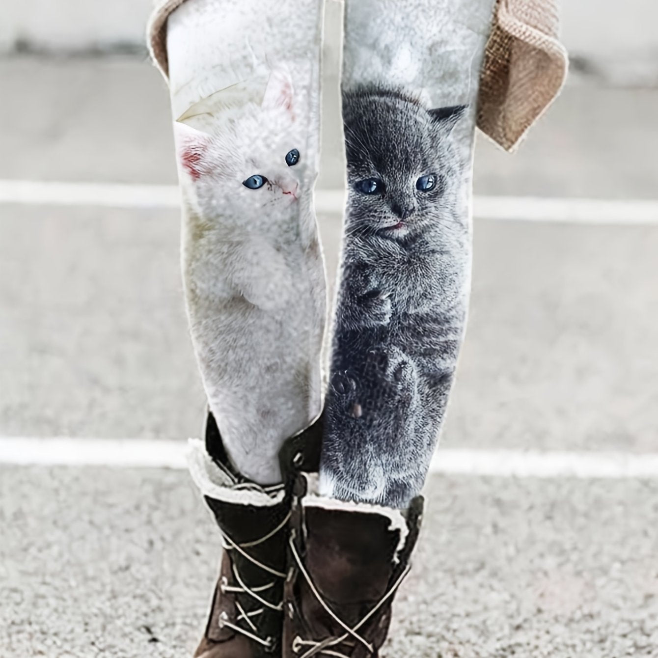 Cat Print Skinny Leggings Elastic Waist Spring Fall Women's Clothing