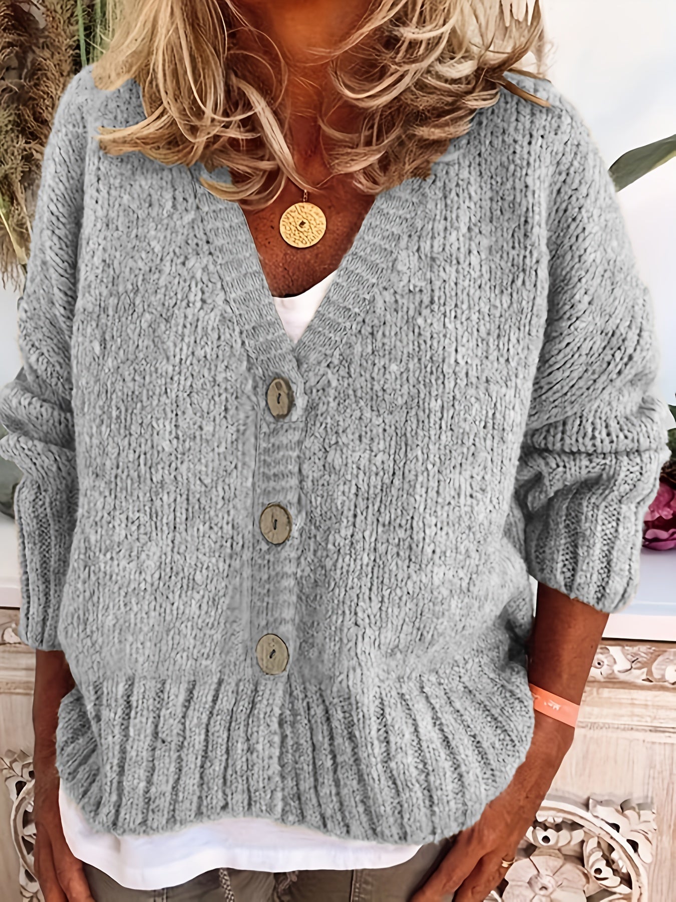 Solid Button Up Cardigan Long Sleeve Women's Clothing