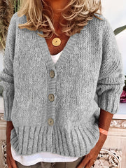 Solid Button Up Cardigan Long Sleeve Women's Clothing