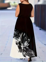 Floral Tank Dress Round Neck Maxi A-line