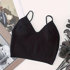 Ribbed Cami Top V Neck Spaghetti Strap Women's Lingerie