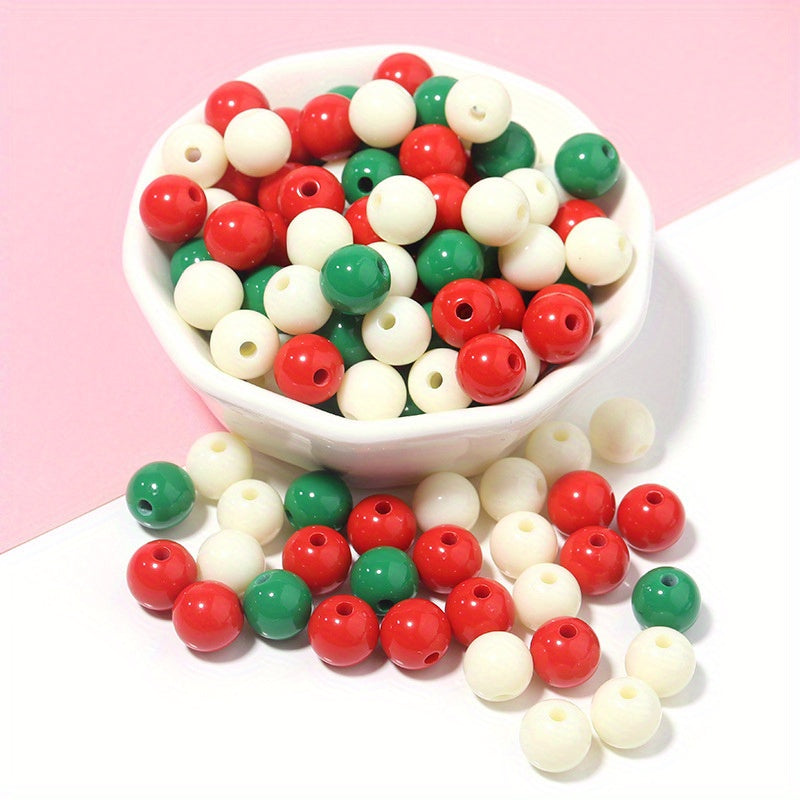 100pcs Acrylic Christmas Series Round Beads DIY Mobile Phone Chain Bag Pendant