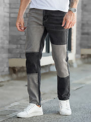 Men's Block Patchwork Pattern Jeans With Pockets
