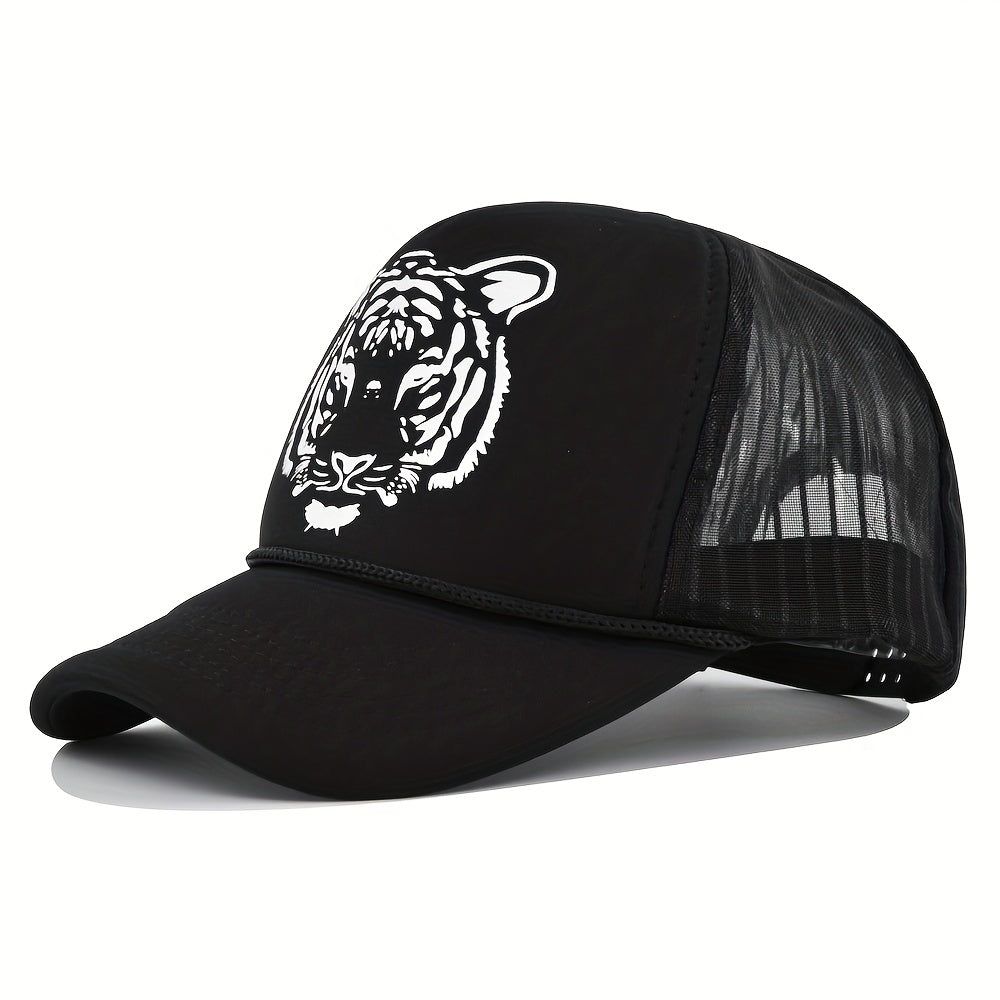 Tiger Print Trucker Hat Hip Hop Mesh Baseball Cap Adjustable Sunshade Dad Hats