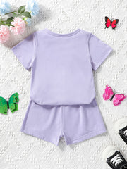 2pcs Toddler Girls Butterfly Embroidery T Shirt & Shorts Set