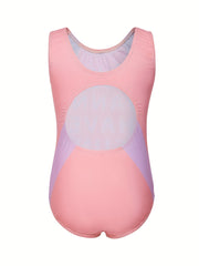 Girls Mermaid Print One piece Swimsuit Backless Colorblock Sports Swimsuit