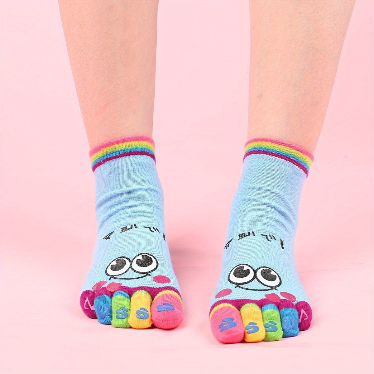 Cartoon Print Toe Socks Colorful Women's Sports Socks