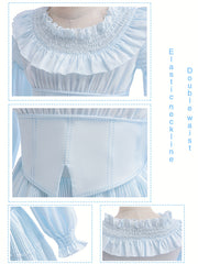 Girls Princess Dress Long Puff Sleeve Tulle with Accessories
