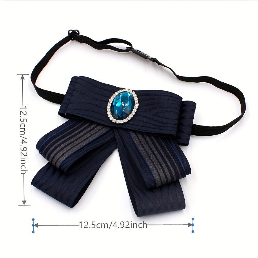 Striped Pattern Crystal Bow Tie for Women