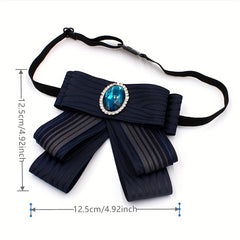 Striped Pattern Crystal Bow Tie for Women
