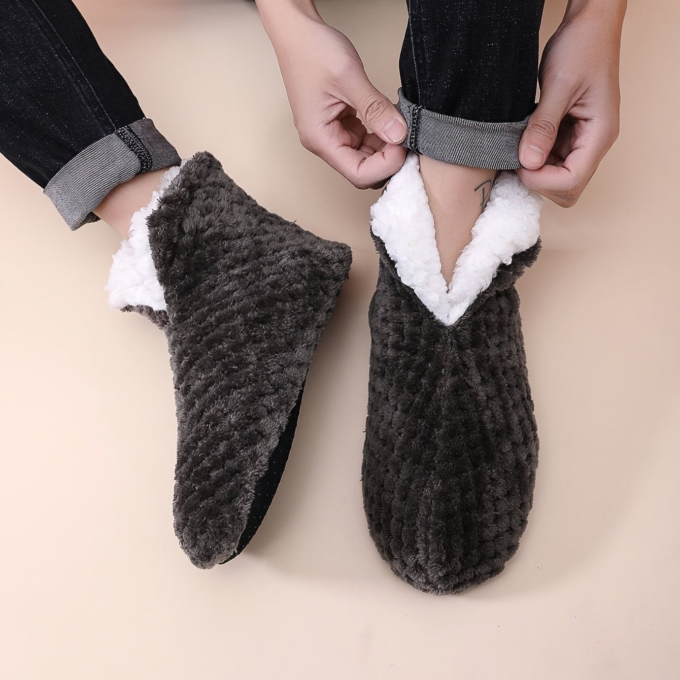 Cozy Plush House Slippers Men Winter Indoor Shoes