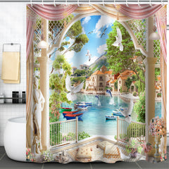 Seaside Courtyard Shower Curtain Summer Vacation Decoration