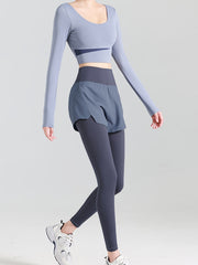 Solid Stretchy Yoga Sports Pants High Waist Tummy Control Fitness