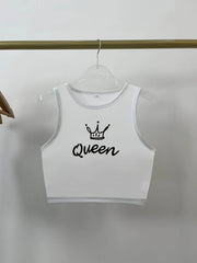 Queen Print Crop Tank Top Sleeveless Sexy Casual Top